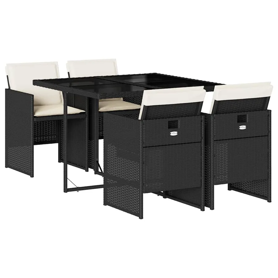 Ensemble à manger de jardin coussins 5pcs Noir Résine tressée - 2