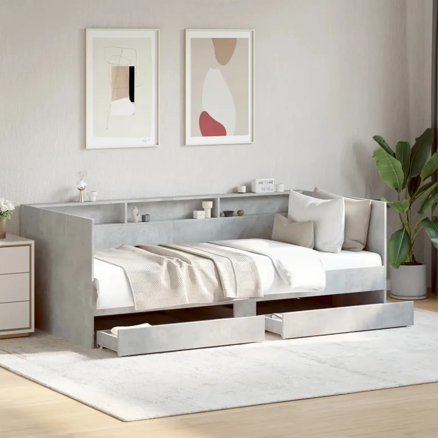 Lit de jour avec tiroirs sans matelas gris béton 90x190 cm
