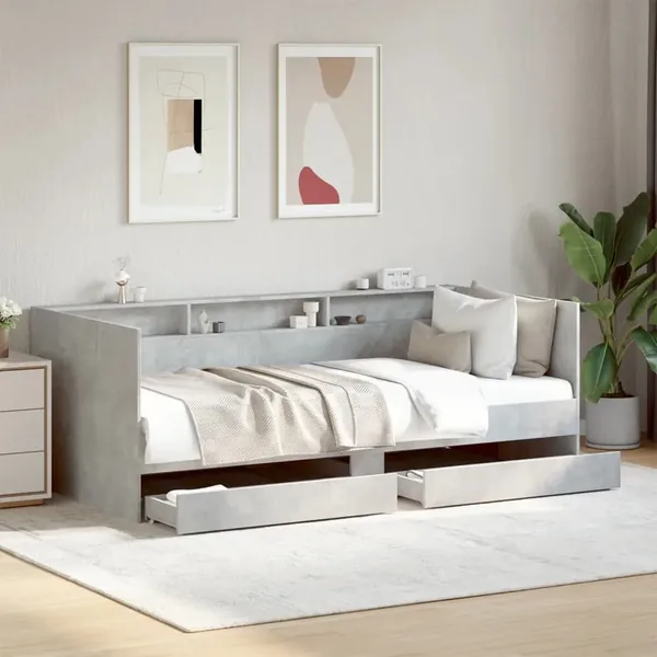 Lit de jour avec tiroirs sans matelas gris béton 90x190 cm