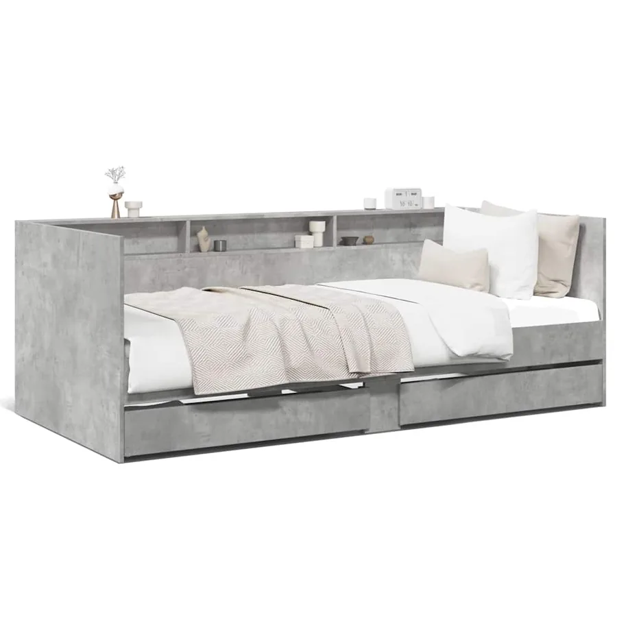 Lit de jour avec tiroirs sans matelas gris béton 90x190 cm - 2