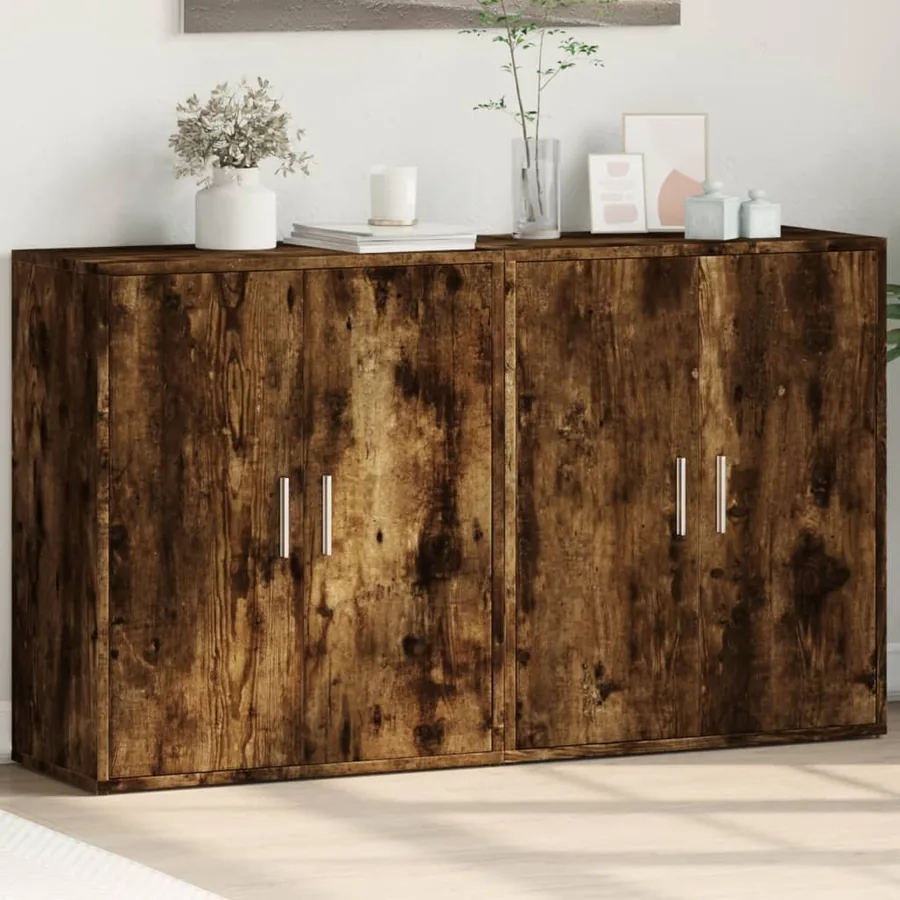 Buffets 2 pcs chêne fumé 60x31x70 cm bois d'ingénierie