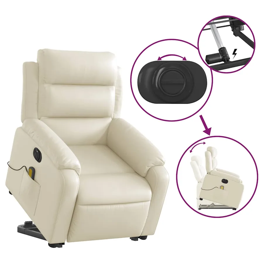 Fauteuil inclinable de massage électrique crème similicuir - 11