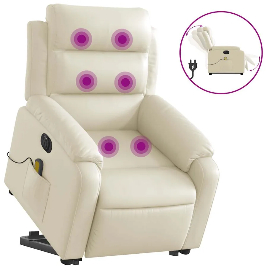 Fauteuil inclinable de massage électrique crème similicuir - 2