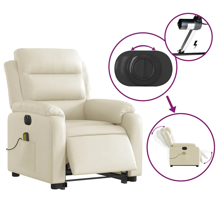Fauteuil inclinable de massage électrique crème similicuir - 6