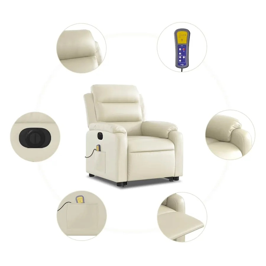 Fauteuil inclinable de massage électrique crème similicuir - 8