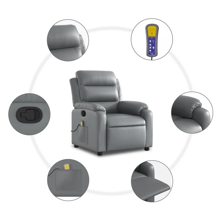 Fauteuil de massage inclinable gris similicuir - 6