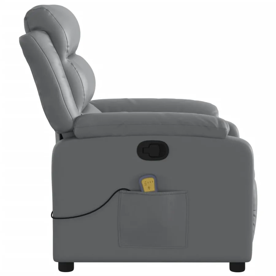 Fauteuil de massage inclinable gris similicuir - 8