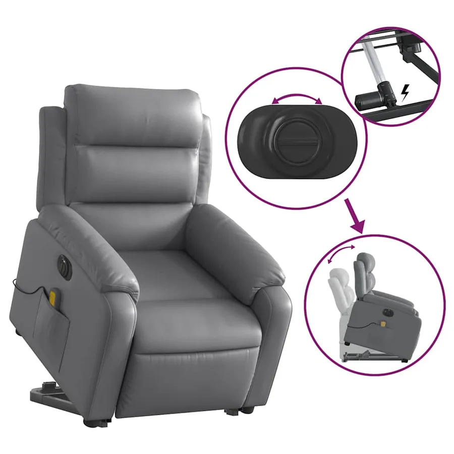 Fauteuil inclinable de massage électrique gris similicuir - 11