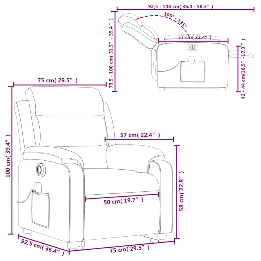Fauteuil inclinable de massage électrique gris similicuir - 17