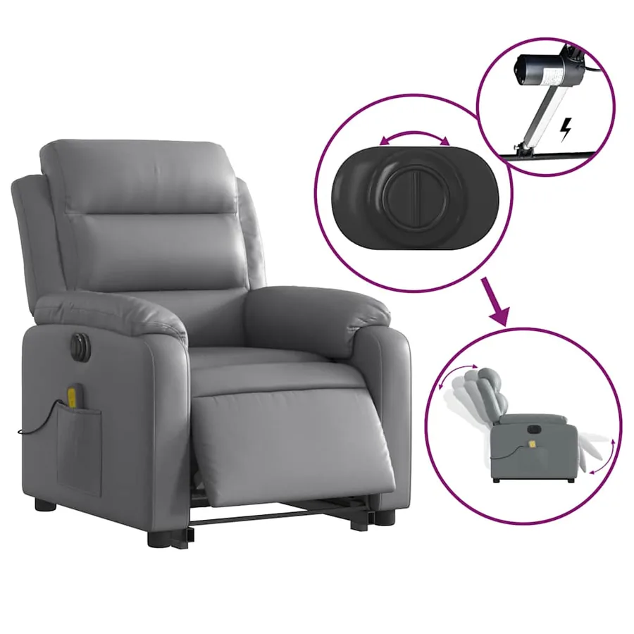 Fauteuil inclinable de massage électrique gris similicuir - 6
