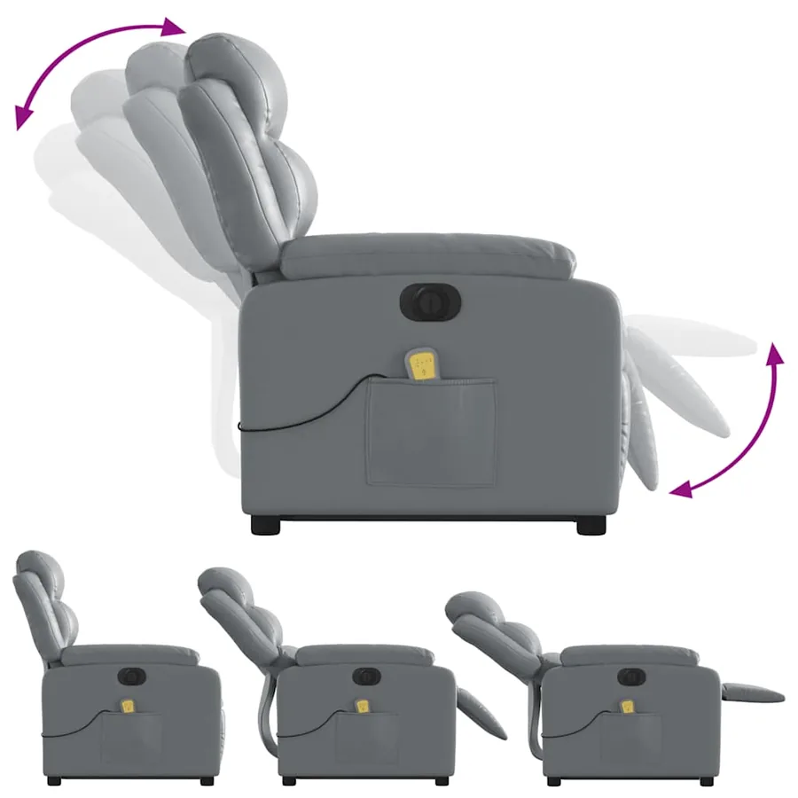 Fauteuil inclinable de massage électrique gris similicuir - 7