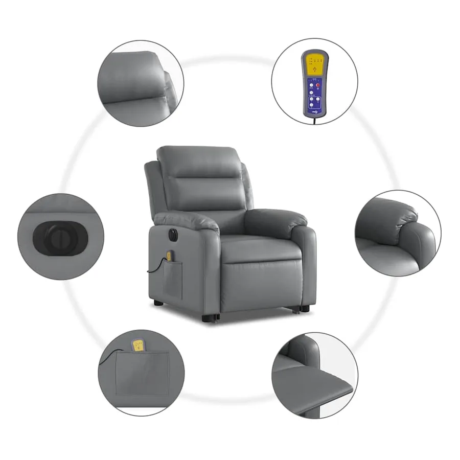Fauteuil inclinable de massage électrique gris similicuir - 8