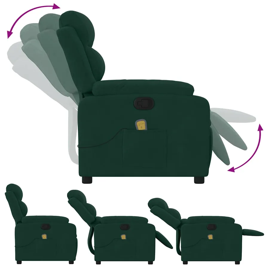 Fauteuil de massage inclinable vert foncé velours - 6