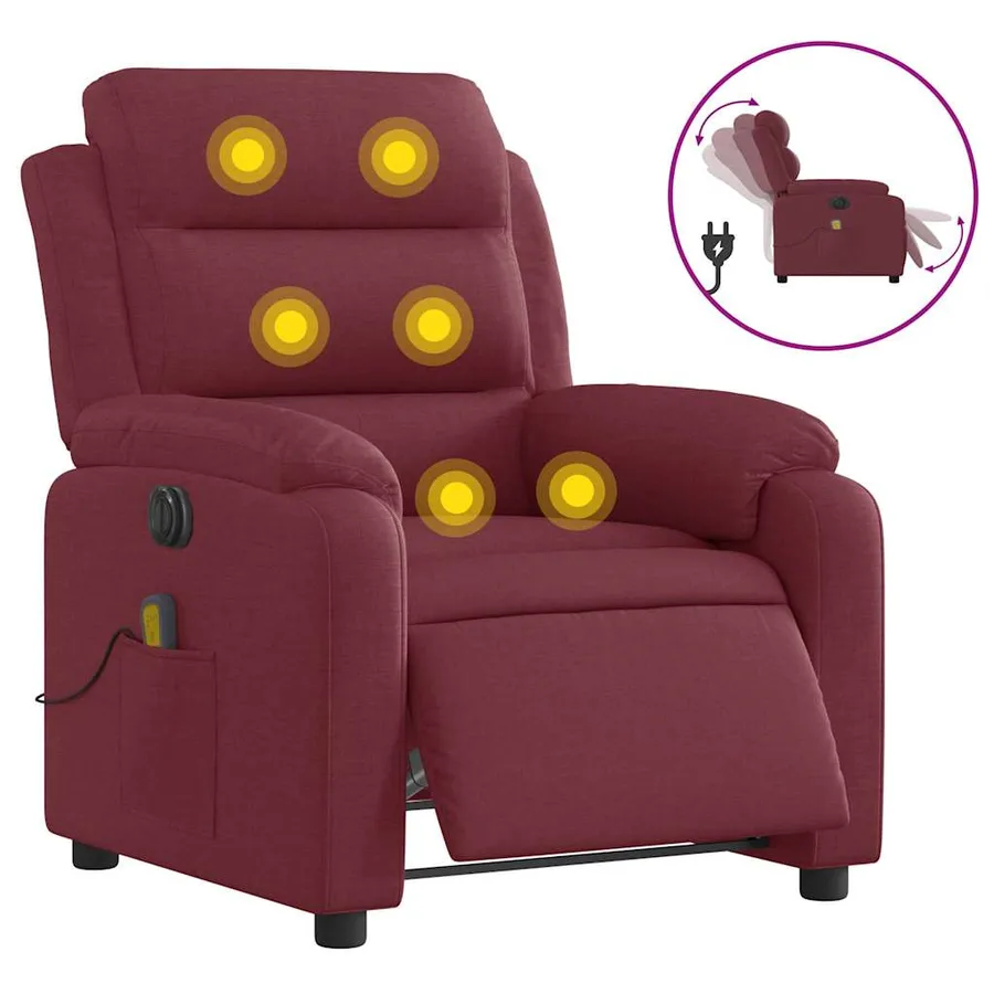 Fauteuil de massage inclinable électrique Rouge bordeaux Tissu - 2