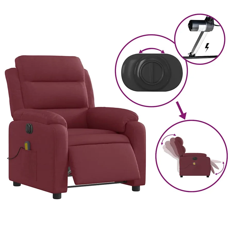 Fauteuil de massage inclinable électrique Rouge bordeaux Tissu - 6