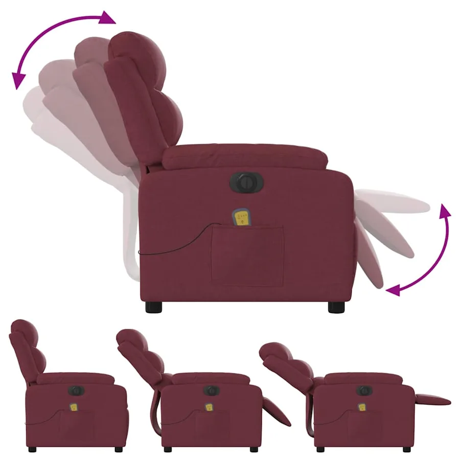 Fauteuil de massage inclinable électrique Rouge bordeaux Tissu - 7