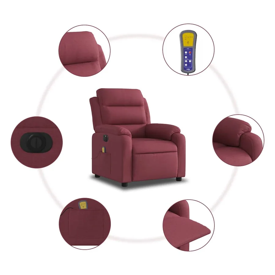 Fauteuil de massage inclinable électrique Rouge bordeaux Tissu - 8