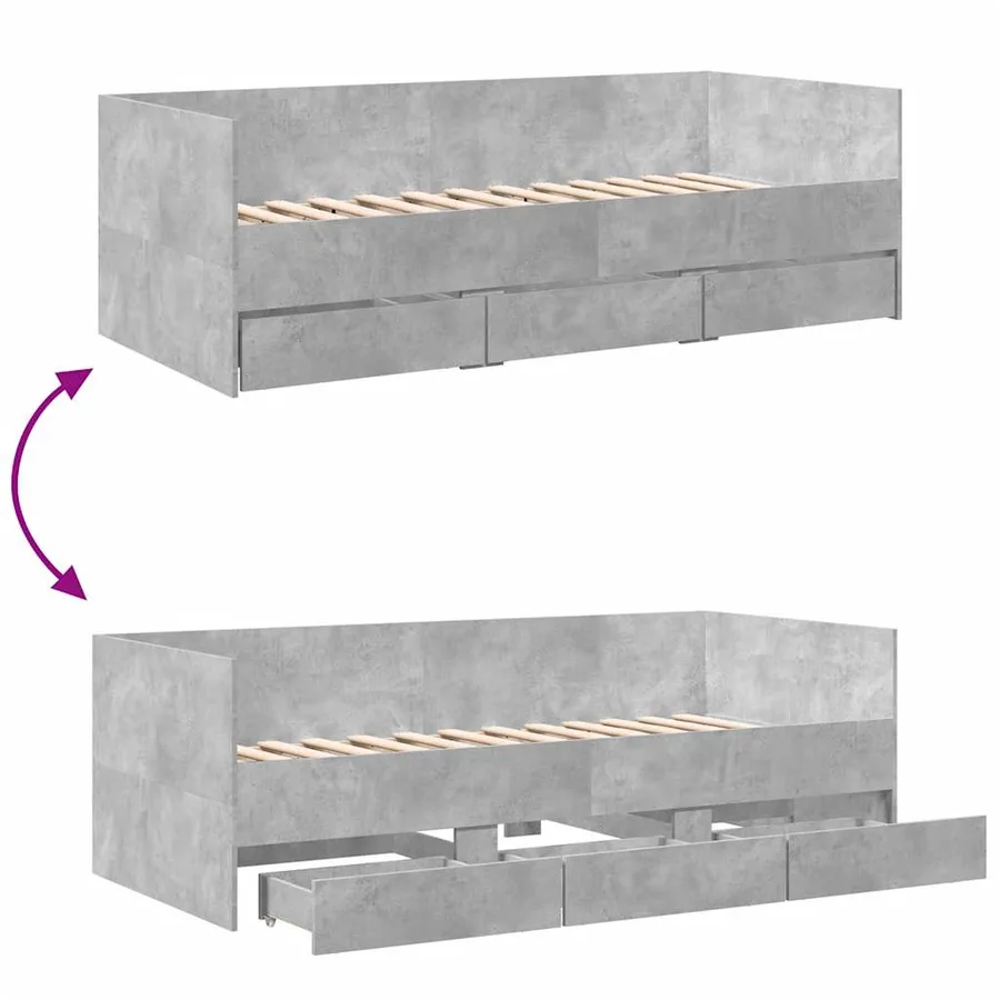 Lit de jour avec tiroirs sans matelas gris béton 75x190 cm - 8