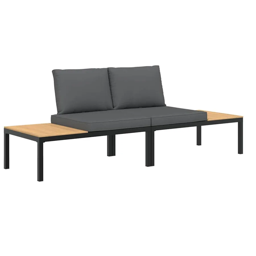 Salon de jardin 2 pcs avec coussins noir aluminium - 2
