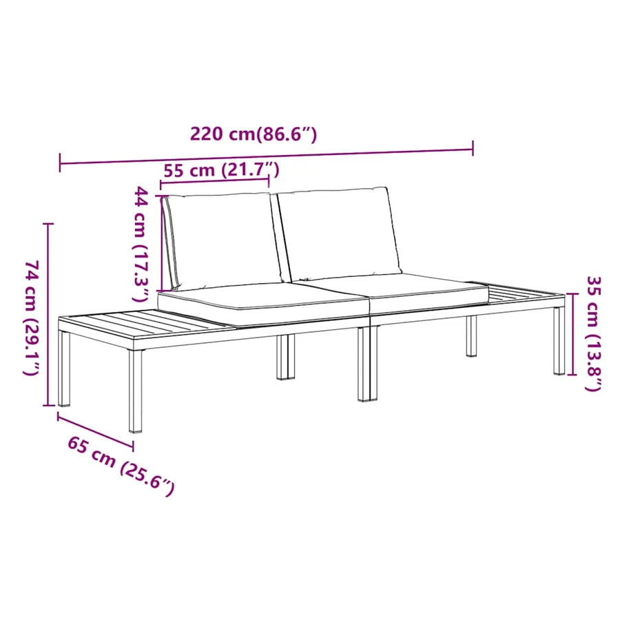 Salon de jardin 2 pcs avec coussins noir aluminium - 6