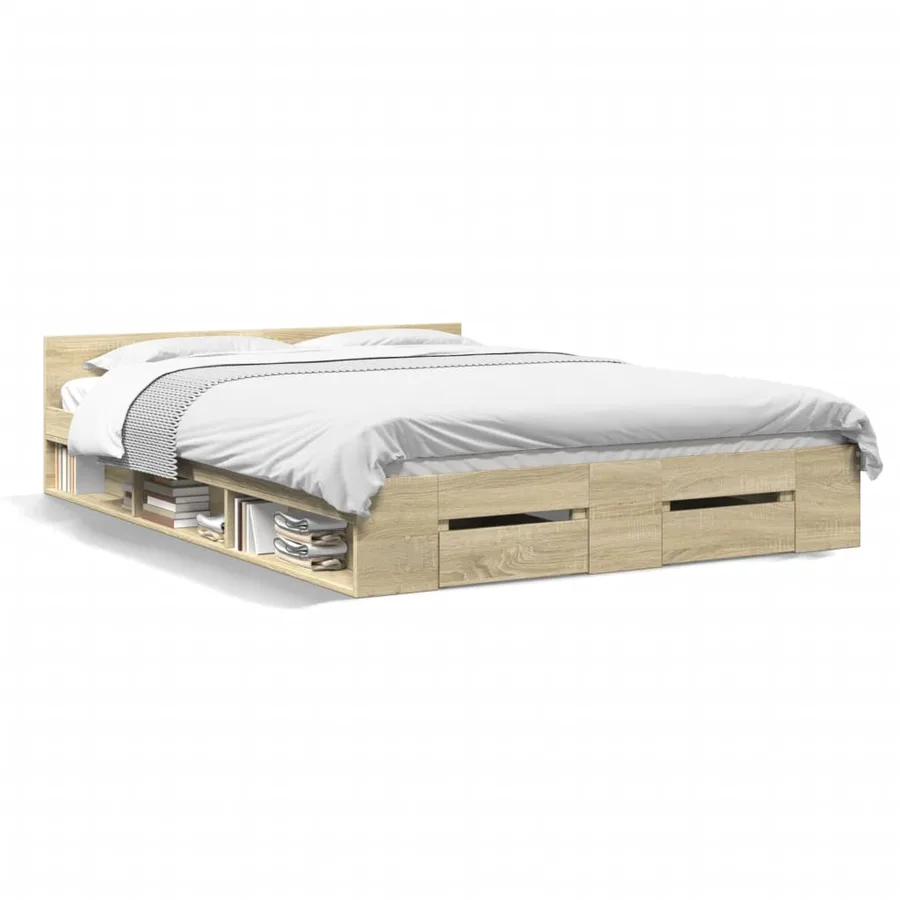 Cadre de lit avec tiroirs sans matelas chêne sonoma 135x190 cm - 2