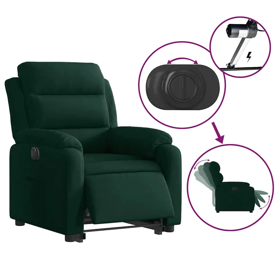 Fauteuil inclinable électrique vert foncé velours - 6