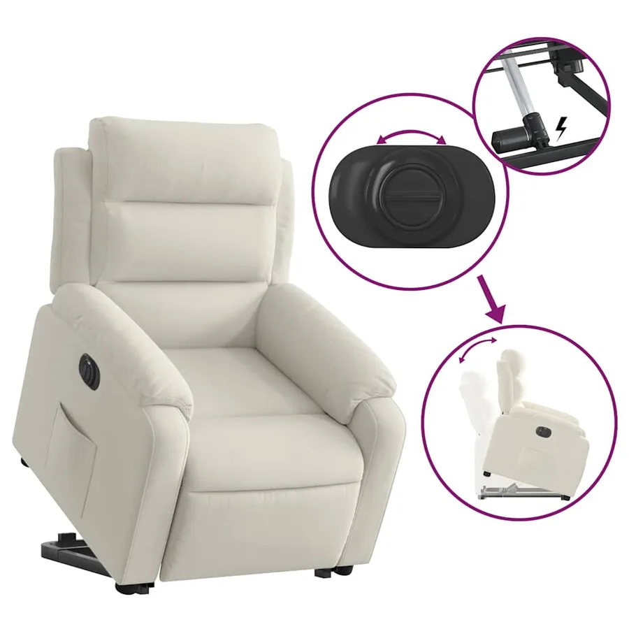 Fauteuil inclinable électrique crème velours - 11