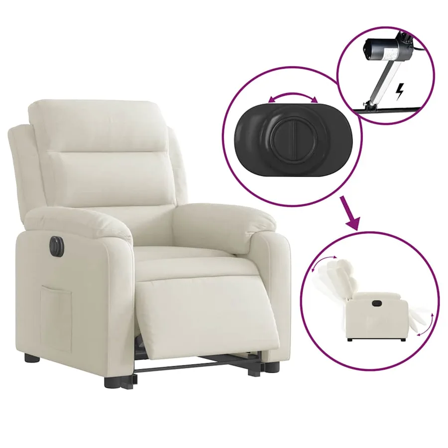 Fauteuil inclinable électrique crème velours - 6