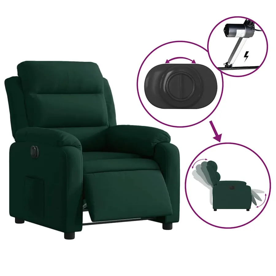 Fauteuil inclinable électrique vert foncé velours - 6