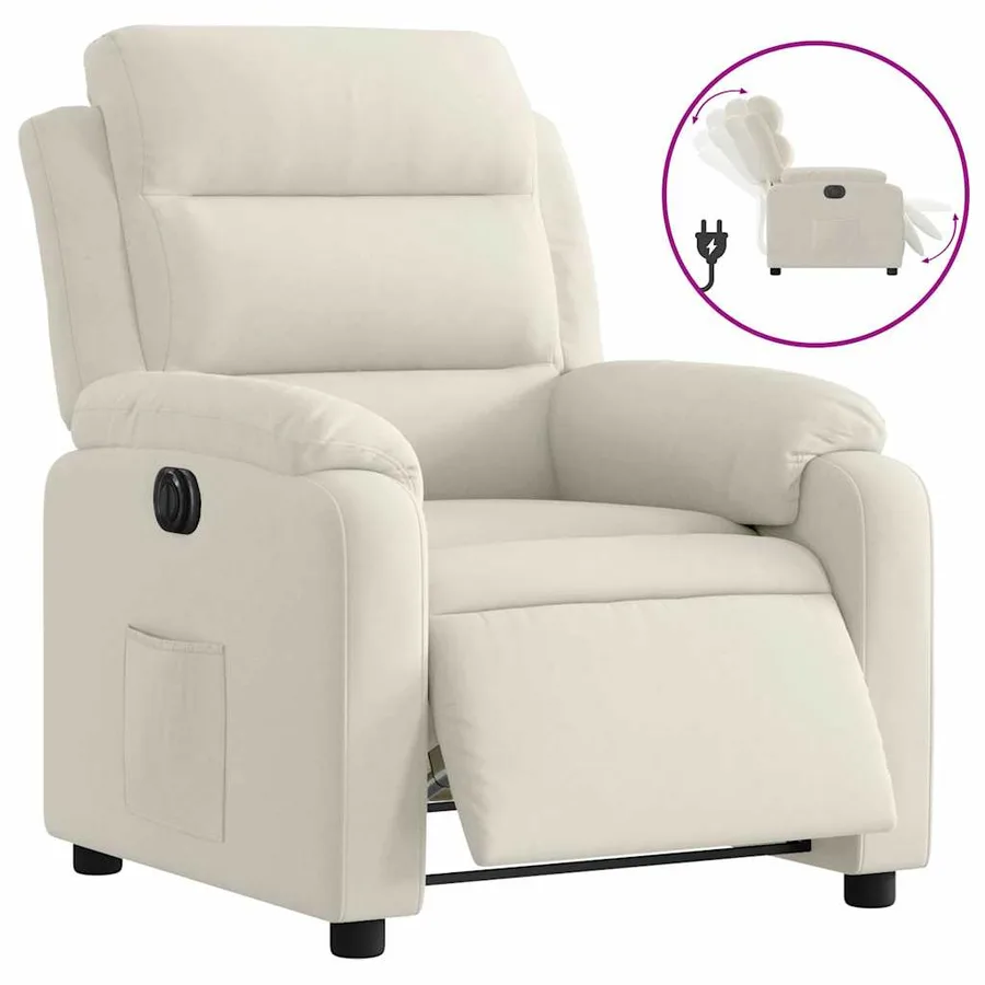 Fauteuil inclinable électrique Crème Velours - 2