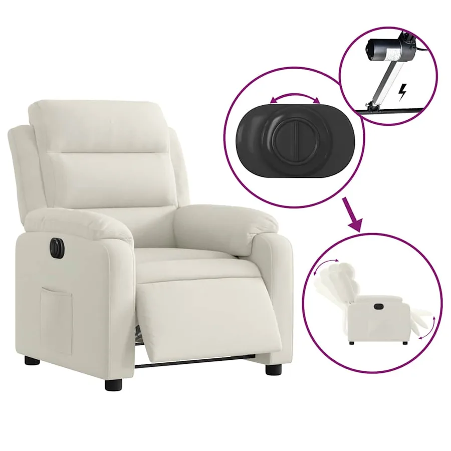 Fauteuil inclinable électrique Crème Velours - 6