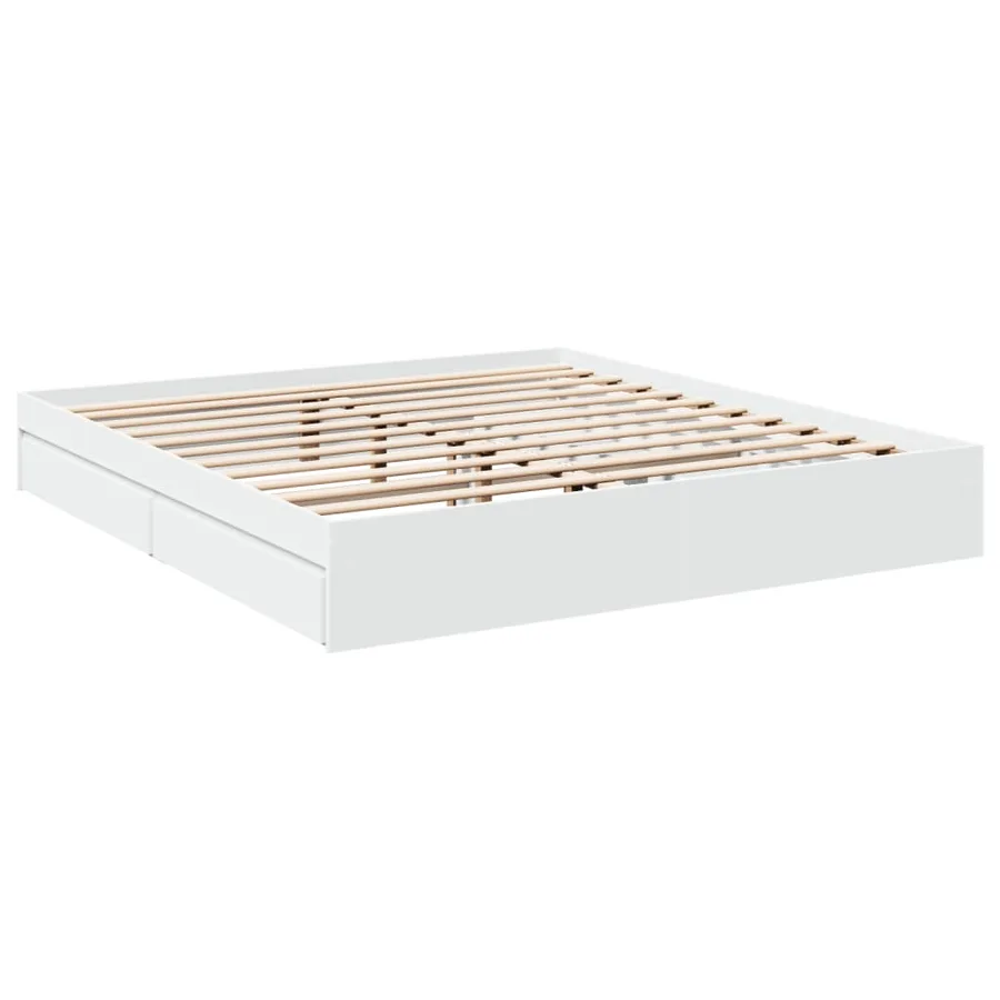 Cadre de lit avec tiroirs sans matelas blanc 200x200 cm - 6