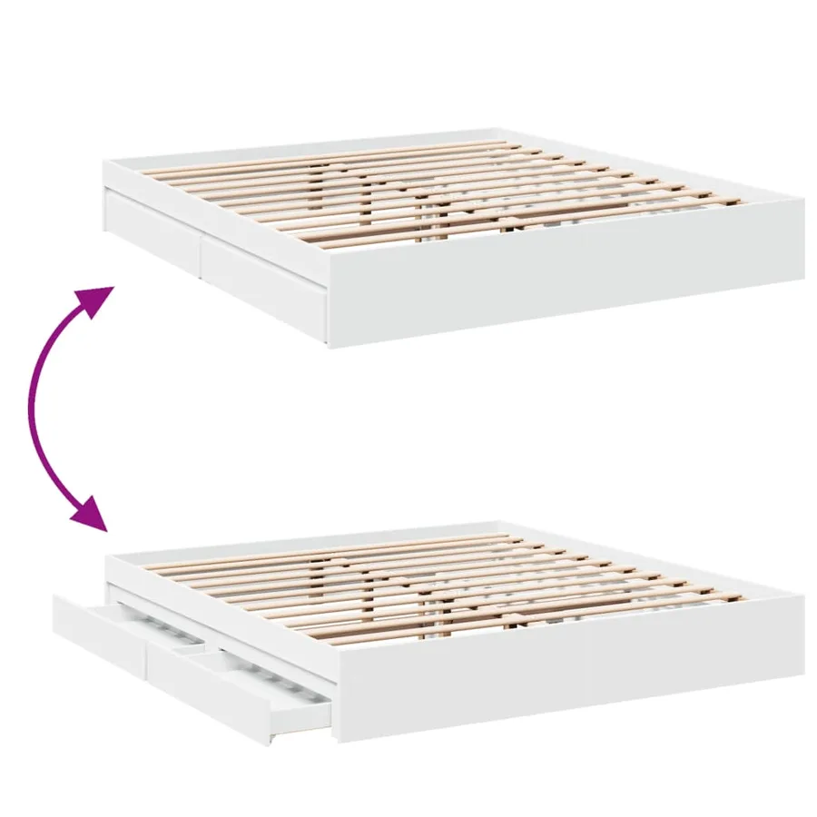 Cadre de lit avec tiroirs sans matelas blanc 200x200 cm - 7