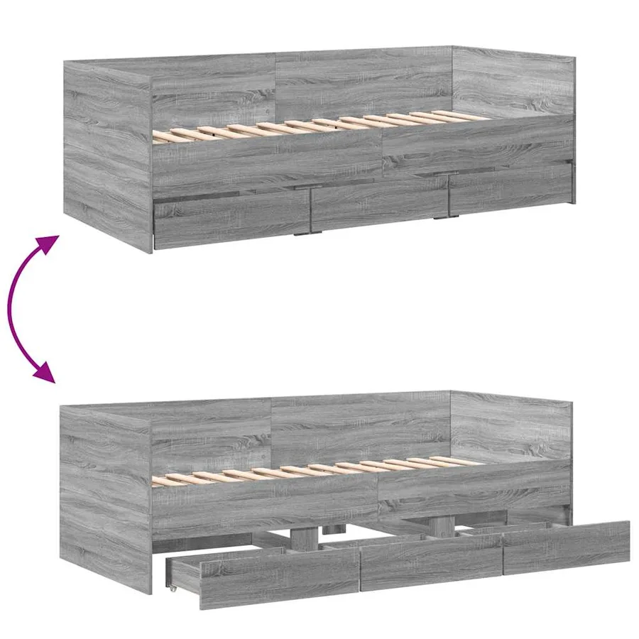 Lit de jour avec tiroirs sans matelas sonoma gris 100x200 cm - 8