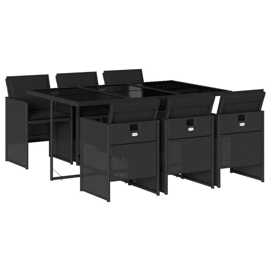 Ensemble à manger de jardin coussins 7pcs Noir Résine tressée - 2