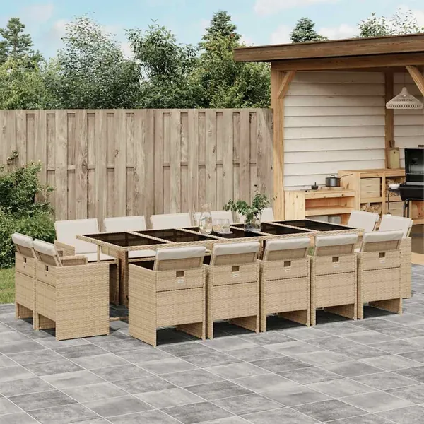 Ensemble à manger de jardin et coussins 15 pcs beige