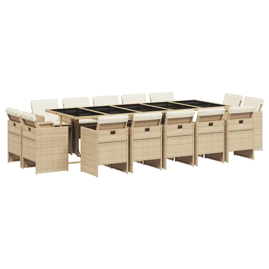 Ensemble à manger de jardin et coussins 15 pcs beige - 2