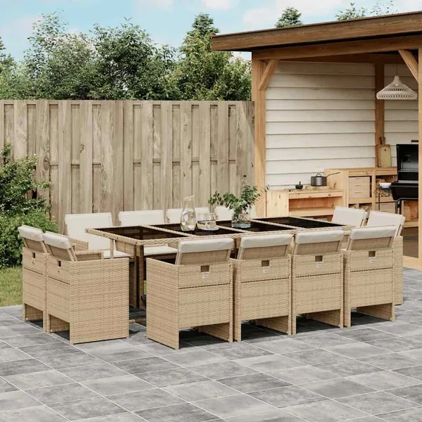 Ensemble à manger de jardin et coussins 13 pcs beige