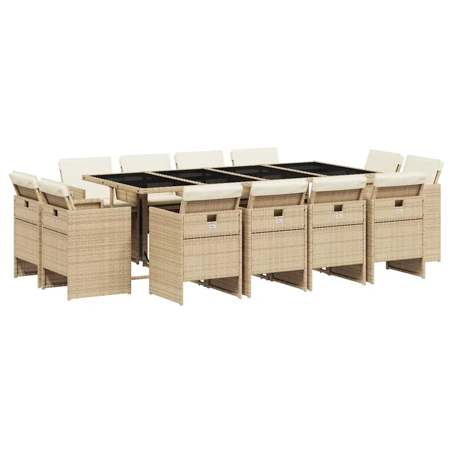 Ensemble à manger de jardin et coussins 13 pcs beige - 2