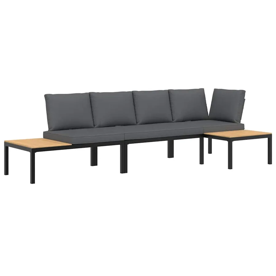 Salon de jardin 3 pcs avec coussins noir aluminium - 2