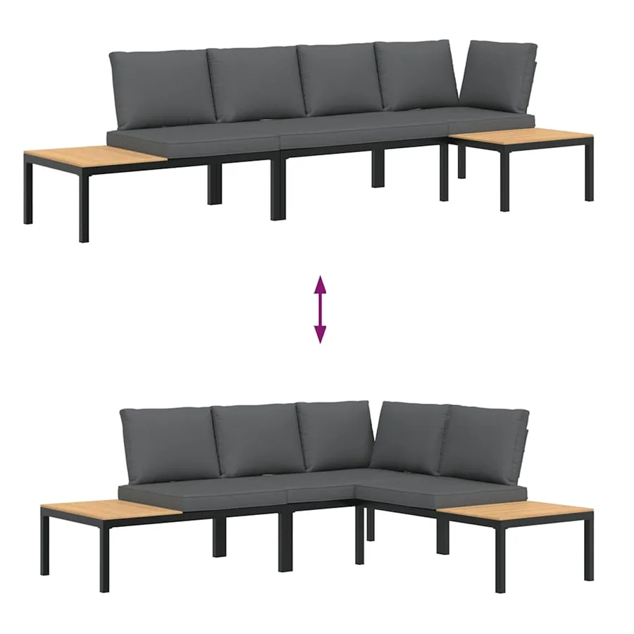 Salon de jardin 3 pcs avec coussins noir aluminium - 5