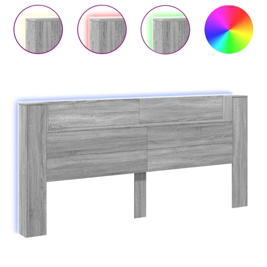 Armoire tête de lit avec LED sonoma gris 220x16,5x103,5 cm - 2