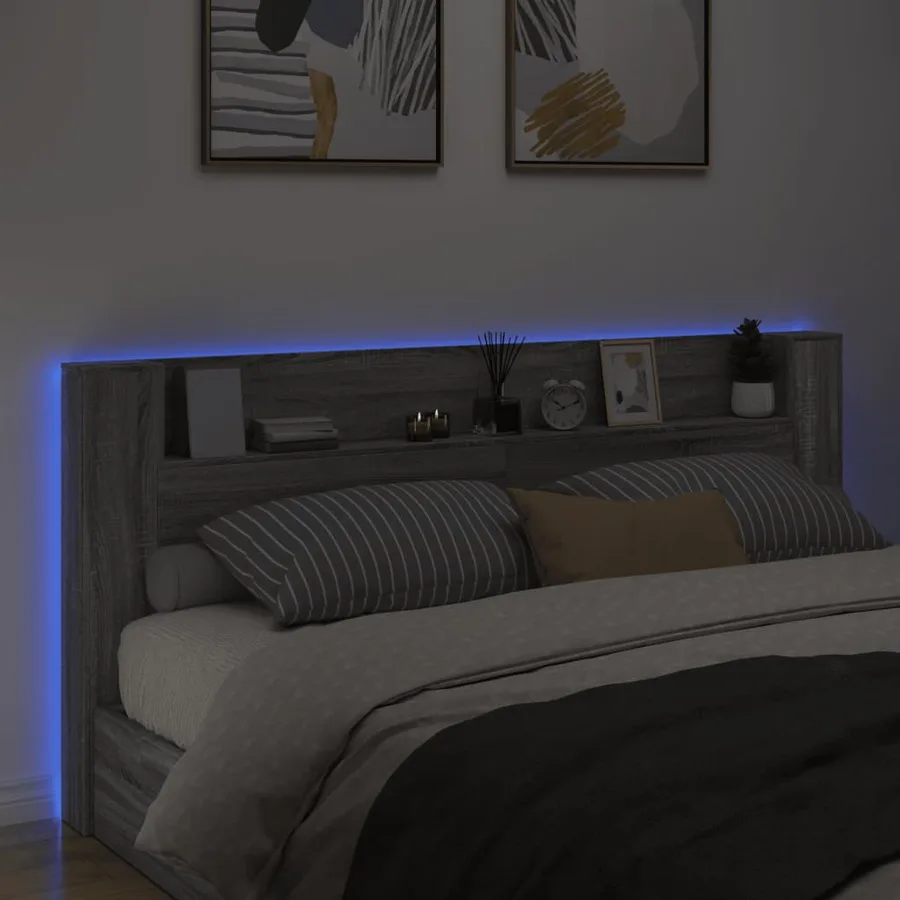 Armoire tête de lit avec LED sonoma gris 220x16,5x103,5 cm - 3