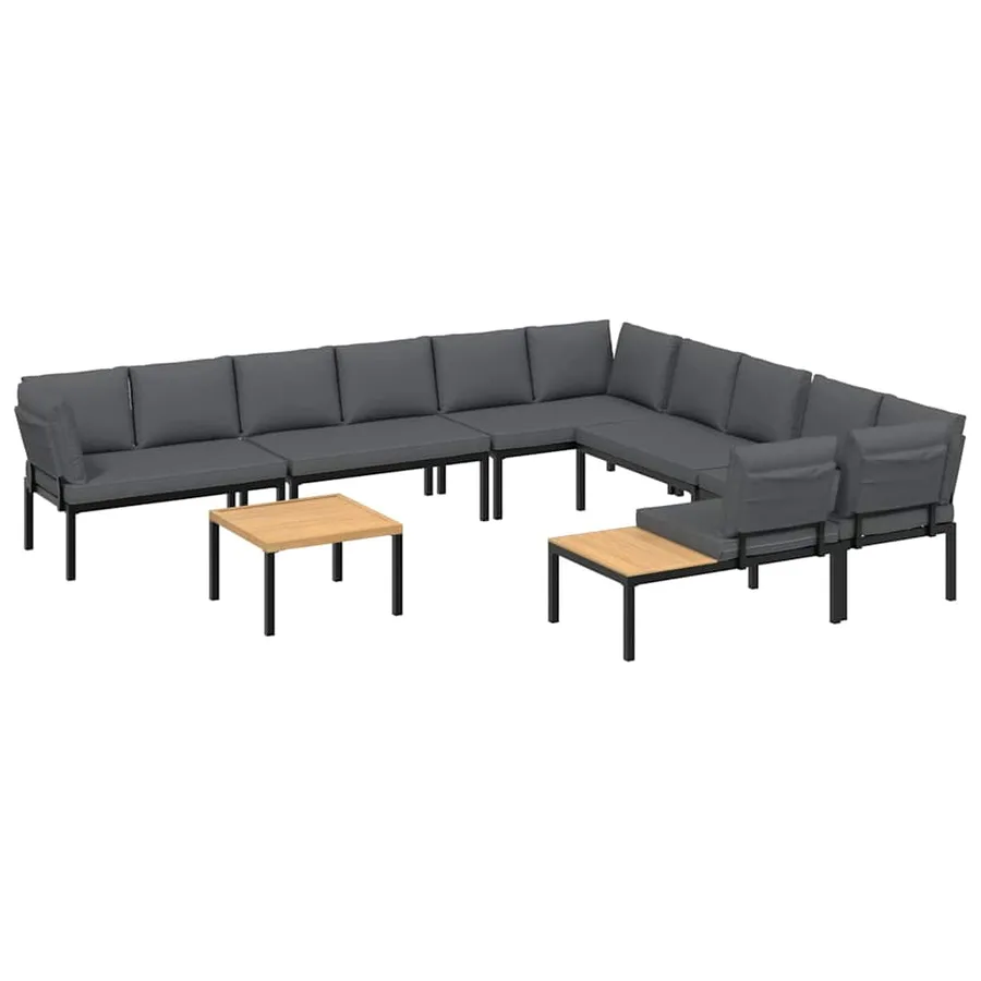 Salon de jardin 7 pcs avec coussins noir aluminium - 2