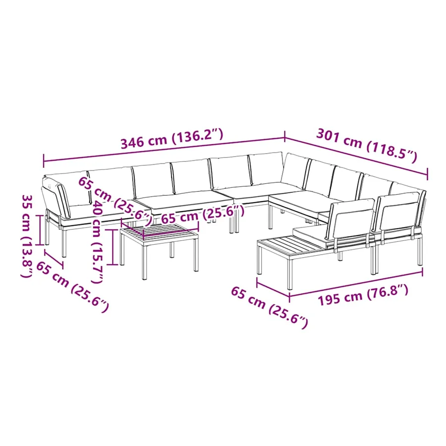 Salon de jardin 7 pcs avec coussins noir aluminium - 9