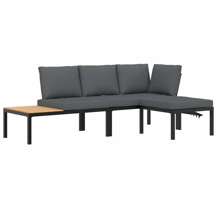 Salon de jardin 3 pcs avec coussins noir aluminium - 2