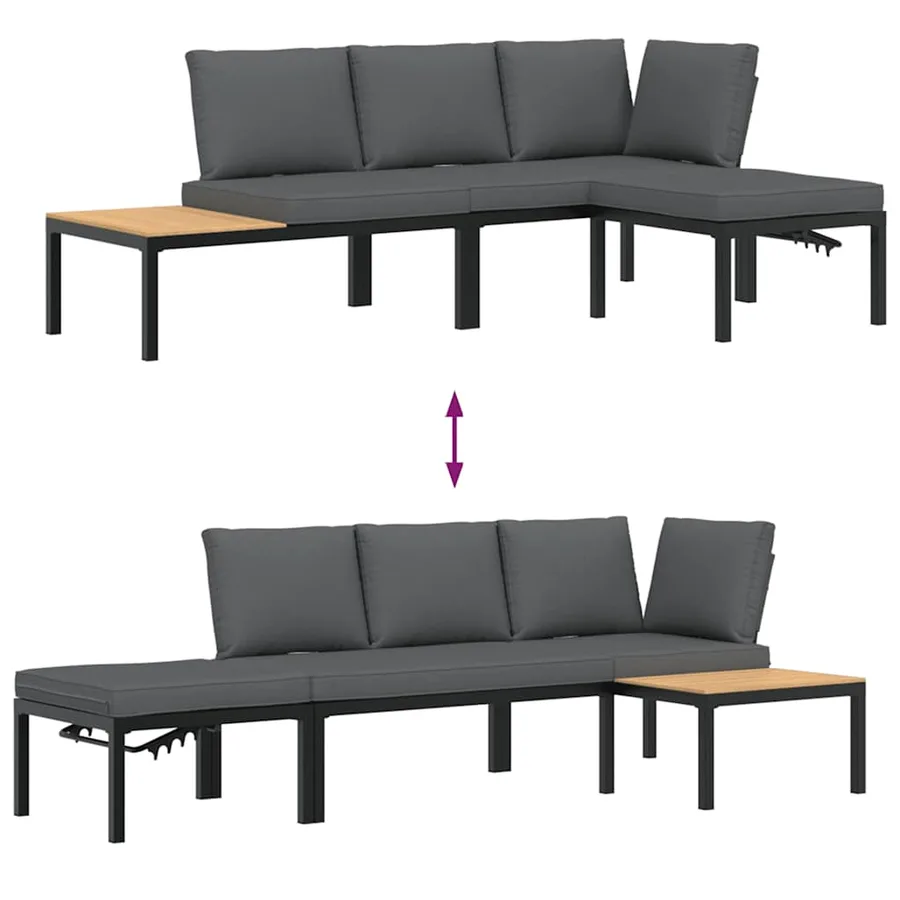Salon de jardin 3 pcs avec coussins noir aluminium - 6