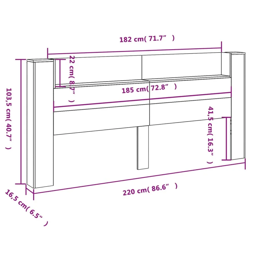 Armoire tête de lit avec LED blanc 220x16,5x103,5 cm - 14
