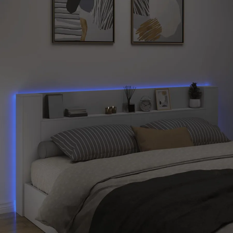 Armoire tête de lit avec LED blanc 220x16,5x103,5 cm - 3