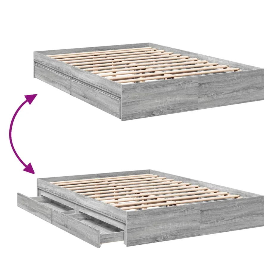 Cadre de lit avec tiroirs sans matelas sonoma gris 160x200 cm - 7